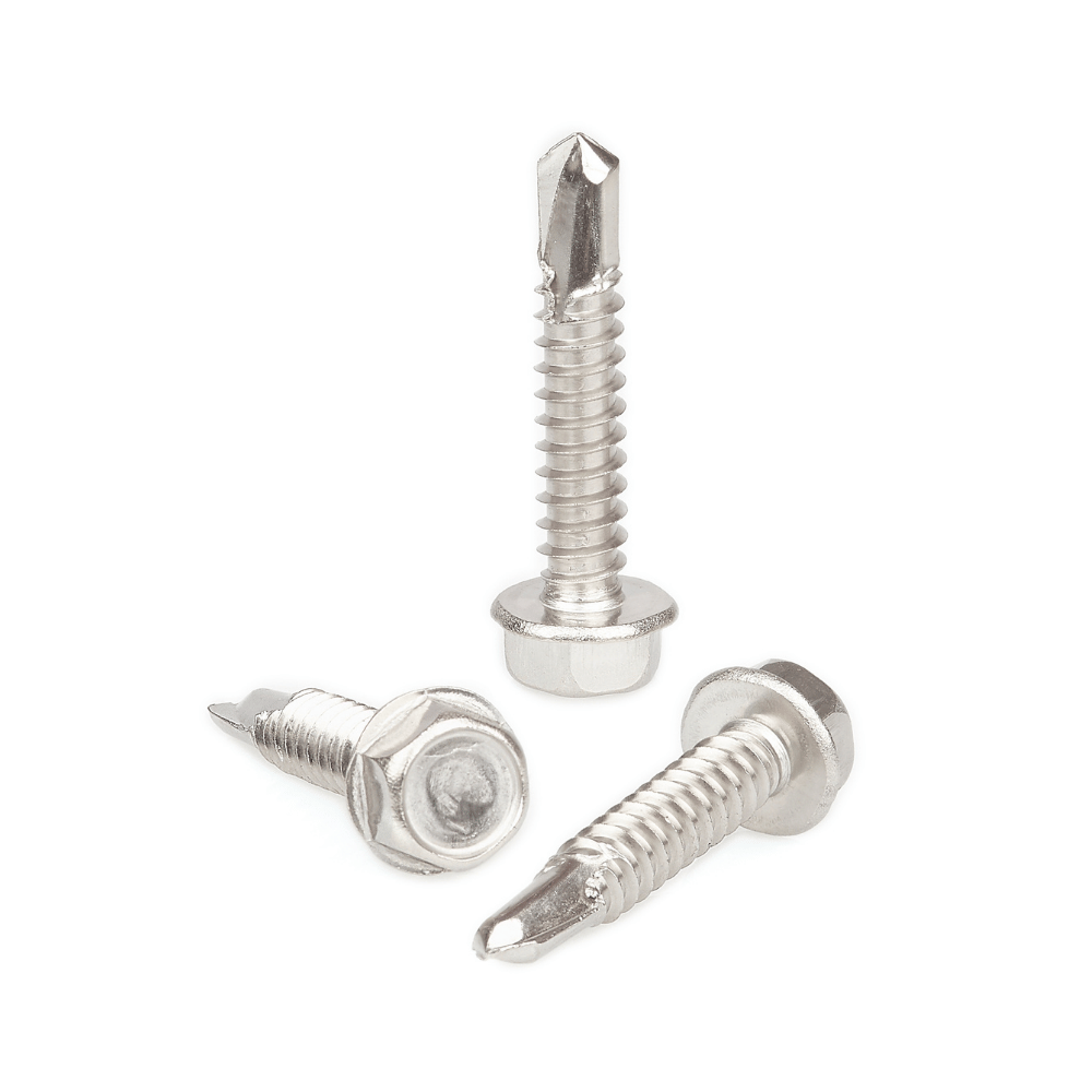 Hexagonal head drilling screw with collar, tapping screw thread DIN 7504K, material A2